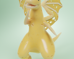 Blender, 2023 3D render of a dragon made of cheese.
