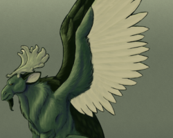 Clip Studio Paint, 2020 Drawing of a mythical beast peryton, a winged deerlike creature.